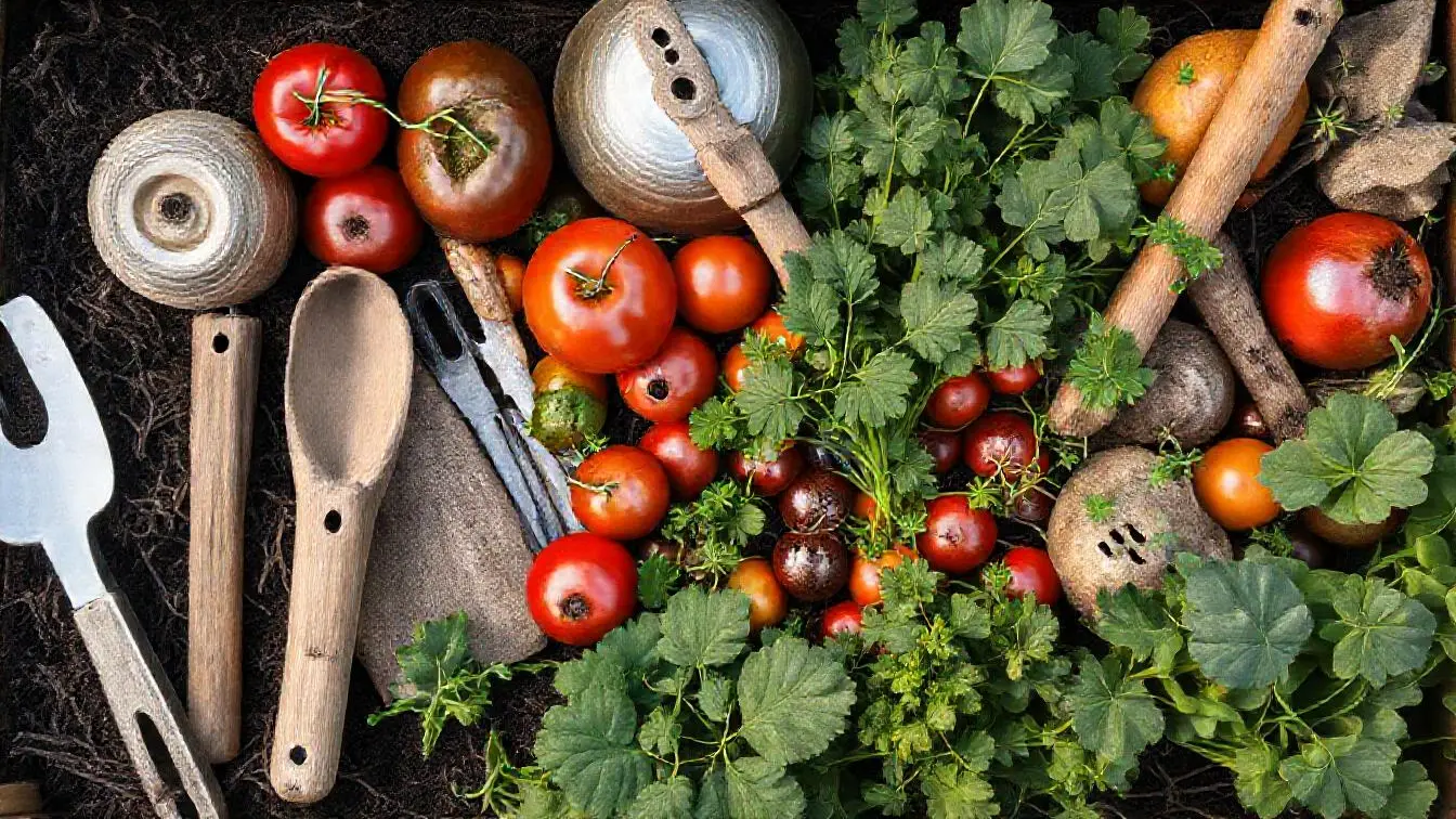 Dicht bepflanztes Hochbeet mit verschiedenen Salaten, Kräutern und Gemüsepflanzen in Mischkultur